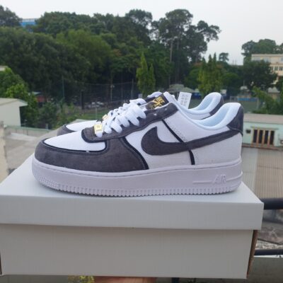 Giày Air Force One Black White Suede Gold